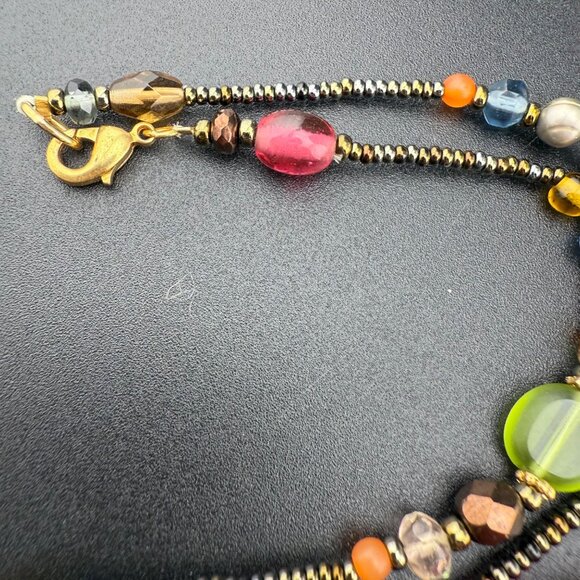 Vintage Multicolor Glass Bead Necklace Long Strand With Gold-Tone Accents Boho S - Picture 10 of 11